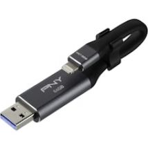 PNY Duo-Link 3.0 unidad flash USB 64 GB USB Type-A / Lightning 3.2 Gen 1 (3.1 Gen 1) Gris
