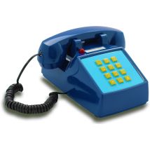 OPIS PushMeFon cable: teléfono fijo retro de teclado de los años 1970 con campana metálica (azul mar