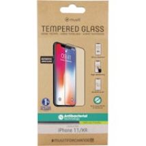 muvit for change protector pantalla compatible con iPhone 11/XR vidrio templado plano marco negro antibacteriano