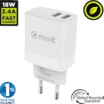 muvit for change cargador de pared 2 USB 3.4A/18W blanco