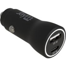 38W Dual USB 3A USB-A + USB-C PD Cargador Rápido de Coche con Protector de Sobretensión Negro
