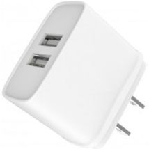 Cargador de red doble USB-A de 12 W y 2,4 A con enchufe estadounidense Blanco