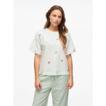 Vila - VIMONIE FLOWER EMB S/S O-NECK Bianco - Abbigliamento - Taglia L