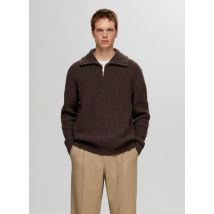Vêtements Slhland Ls Knit Half Zip Marron - Selected Homme - Disponible en XXL