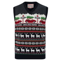 Jumpers Men's Christmas Home Motif Novelty Knitted Christmas V-Neck Sleeveless Tank Top in Ink - Merry Christmas / S - Tokyo Laundry