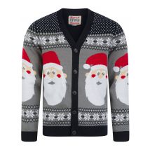 Cardigans Men's Red Hat Festive Pattern Novelty Knitted Christmas Cardigan in Ink - Merry Christmas / S - Tokyo Laundry