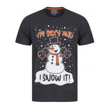 T-Shirts Men's Snow It Motif Novelty Cotton Christmas T-Shirt in Charcoal Marl - Merry Christmas / S - Tokyo Laundry