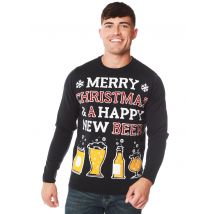 Jumpers Happy New Beer Novelty Christmas Jumper in Ink - Merry Christmas / S - Tokyo Laundry