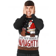 Jumpers Really Naughty Motif Novelty Christmas Jumper in Jet Black - Merry Christmas / S - Tokyo Laundry