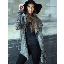 Cardigans Newton Jacquard Waterfall Cardigan in Black / Oatmeal Marl / 14 - Tokyo Laundry