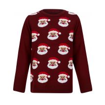 Jumpers Boy's Santa Face Repeat Novelty Christmas Jumper in Claret - Merry Christmas Kids (4-12yrs) / 4-5 Years - Tokyo Laundry
