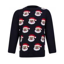 Jumpers Boy's Santa Face Repeat Novelty Christmas Jumper in Ink - Merry Christmas Kids (4-12yrs) / 5-6 Years - Tokyo Laundry