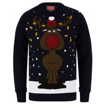 Jumpers Men's Jumbled Rudolph Motif Novelty Christmas Jumper in Ink - Merry Christmas / M - Tokyo Laundry
