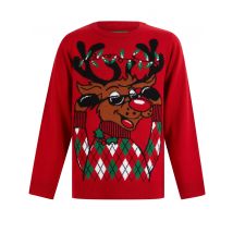 Jumpers Boy's Argyile Holly Novelty Christmas Jumper in George Red - Merry Christmas Kids (4-12yrs) / 4-5 Years - Tokyo Laundry