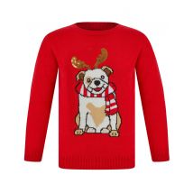 Jumpers Girls Reindeer Dog Novelty Christmas Jumper in Tokyo Red - Merry Christmas Kids (4-12yrs) / 4-5 Years - Tokyo Laundry
