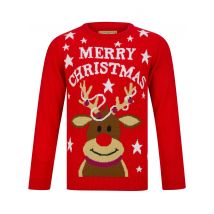 Jumpers Girls Tangled Reindeer Novelty Christmas Jumper in High Risk Red - Merry Christmas Kids (4-12yrs) / 5-6 Years - Tokyo Laundry