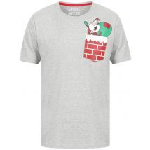 T-Shirts Waving Santa Pocket Motif Novelty Cotton Christmas T-Shirt in Light Grey Marl - Merry Christmas / XL - Tokyo Laundry