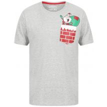 T-Shirts Waving Santa Pocket Motif Novelty Cotton Christmas T-Shirt in Light Grey Marl - Merry Christmas / L - Tokyo Laundry