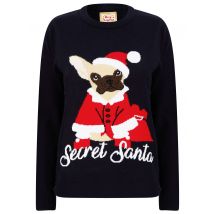 Jumpers Women’s Secret Santa Dog Motif Novelty Christmas Jumper in Ink - Merry Christmas / 12 - Tokyo Laundry