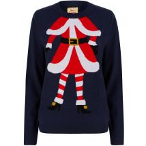 Jumpers Women’s Headless Mrs Claus Motif Novelty Christmas Jumper in Eclipse Blue - Merry Christmas / 14 - Tokyo Laundry