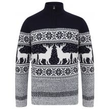 Jumpers Gullfoss Nordic Fairisle Jacquard Knit Jumper with Half Zip in Ink- Merry Christmas / S - Tokyo Laundry