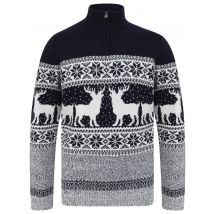 Jumpers Men's Gullfoss Nordic Fair Isle Jacquard Knit Jumper with Quarter Zip Funnel Neck in Ink - Merry Christmas / L - Tokyo Laundry