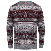 Jumpers Reynisfjall Jacquard Nordic Fairisle Christmas Jumper in Oxblood - Merry Christmas / S - Tokyo Laundry