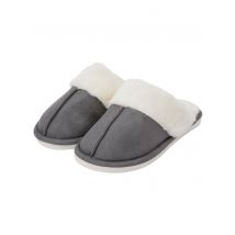 Slippers Rio Faux Suede Mule Slippers with Faux Fur Lining & Trim in Grey / 7-8 (40-41) - Tokyo Laundry