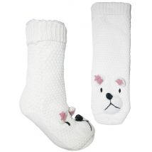Socks Ladies Felicity Borg Lined Polar Bear 3D Knitted Slipper Socks in Cream / One Size (UK 4-7) - Tokyo Laundry