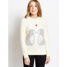 Jumpers Womens Merry Christmas Mistletoe Penguins cream jumper / 14 - Tokyo Laundry