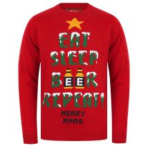 Jumpers Eat Sleep Beer Repeat Motif Novelty Christmas Jumper in George Red - Merry Christmas / S - Tokyo Laundry