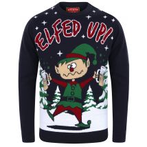 Jumpers Elfed Up Novelty Christmas Jumper in Eclipse Blue - Merry Christmas / S - Tokyo Laundry