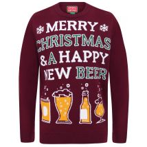 Jumpers Happy New Beer Novelty Christmas Jumper in Oxblood - Merry Christmas / S - Tokyo Laundry