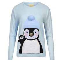Jumpers Penguin + Hat Knitted Christmas Jumper in Sky Blue - Merry Christmas / 14 - Tokyo Laundry