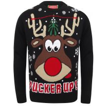 Jumpers Pucker Up Novelty Christmas Jumper in Black - Merry Christmas / S - Tokyo Laundry