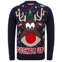 Jumpers Pucker Up Novelty Christmas Jumper in Eclipse Blue - Merry Christmas / S - Tokyo Laundry