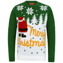 Jumpers Xmas Snow Motif Novelty Christmas Jumper in Green - Merry Christmas / S - Tokyo Laundry