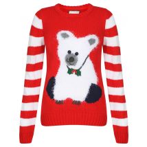 Jumpers Womens Satin Flower red knitted Xmas jumper - Merry Christmas / 12 - Tokyo Laundry
