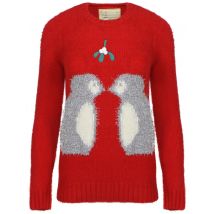 Jumpers Womens Merry Christmas Mistletoe Penguins red jumper / 12 - Tokyo Laundry