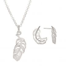 Silver Feather Jewellery Set With Stud Earrings