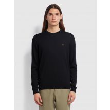 Farah Mullen Merino Wool Crew Neck Jumper In Black
