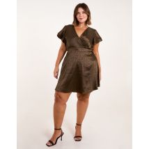 Curve Leopard Jacquard Frill Sleeve Mini Dress - 18/20 / KHAKI