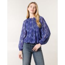 Half Zip Puffball Blouse - M / NAVY