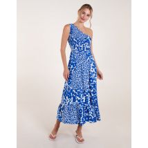 Shirred Waist One Shoulder Maxi Dress - M/L / BLUE