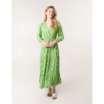Abstract Button Front Belted Dress - S/M / GREEN