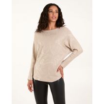 Foil Leaf Print Round Neck Jumper - M/L / BEIGE