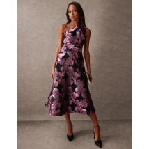 Luxe One Shoulder Jacquard Midi Dress - 10 / BLACK PATTERN