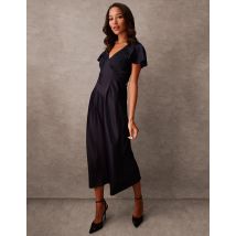 Luxe Angel Sleeve Midi Dress - 8 / NAVY