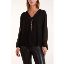 Chiffon V Neck Blouse - S/M / BLACK