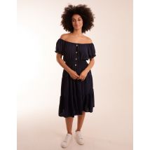 Coconut Button Bardot Dress - S/M / NAVY